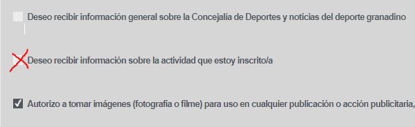 Deseo recibir información sobre la actividad que estoy inscrito/a